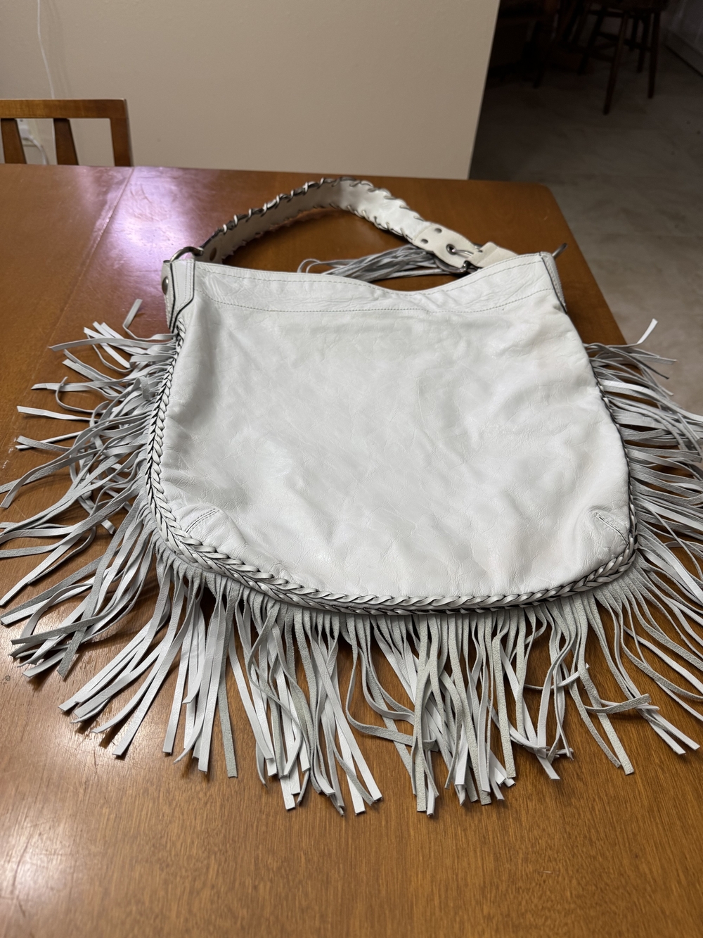 Coach Boho Rare White Leather Fringe Shoulder Bag